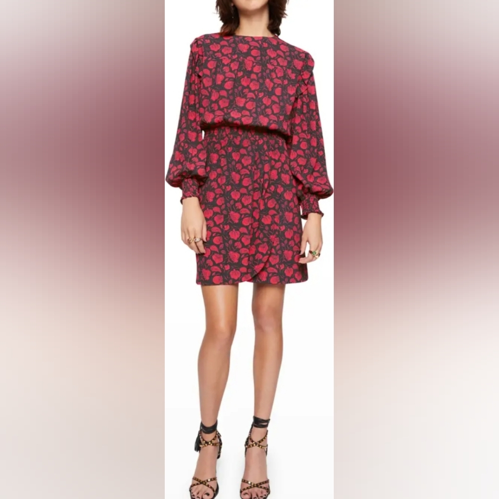 Rebecca Minkoff Gigi Lotus Print Floral Long Sleeve Dress Size Medium